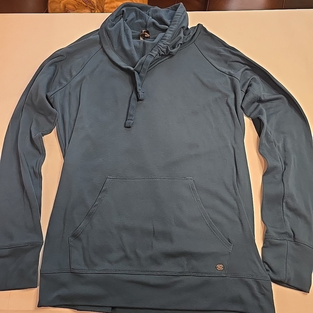Gaiam Women's Funnel Neck Oversized Sweatshirt Size L Kangaroo Pocket‎ Turquoise
